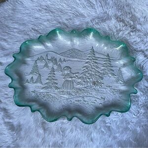 Mikasa Vintage Christmas Story Green Edge Spruce Glass Oval Canapé Walther Glas